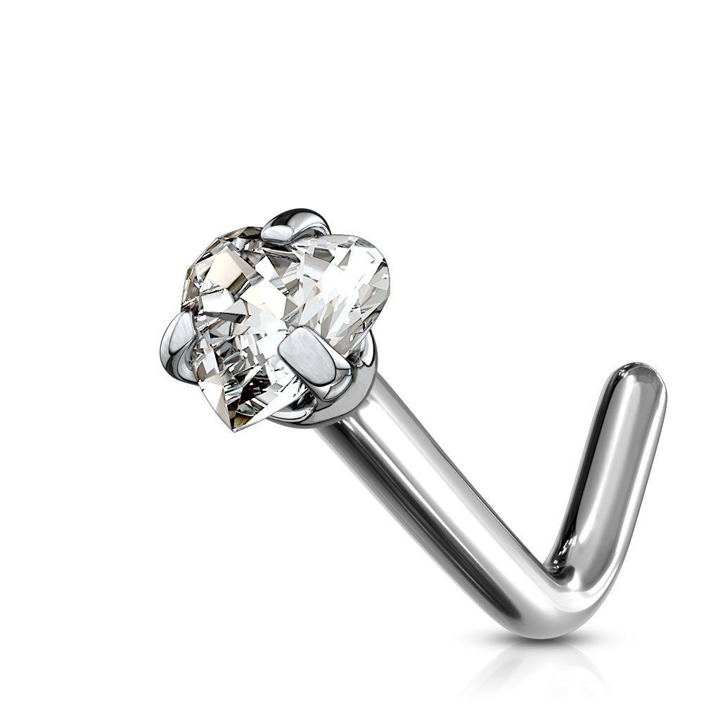 20G & 18G Titanium L Bend Nose Stud W/ Heart